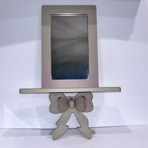 VTG Wooden Wall Mirror w/ Decorative Bow Shelf‎ Country Cottage Granny PAINTABLE